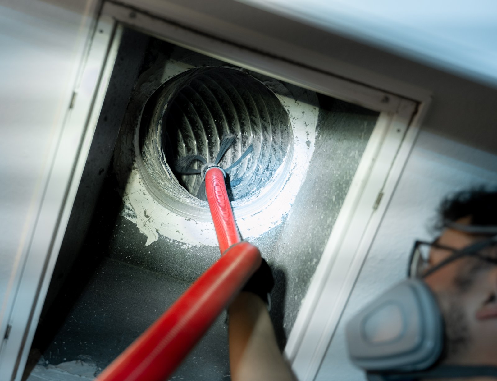 Air duct cleaning equipment in action close-up