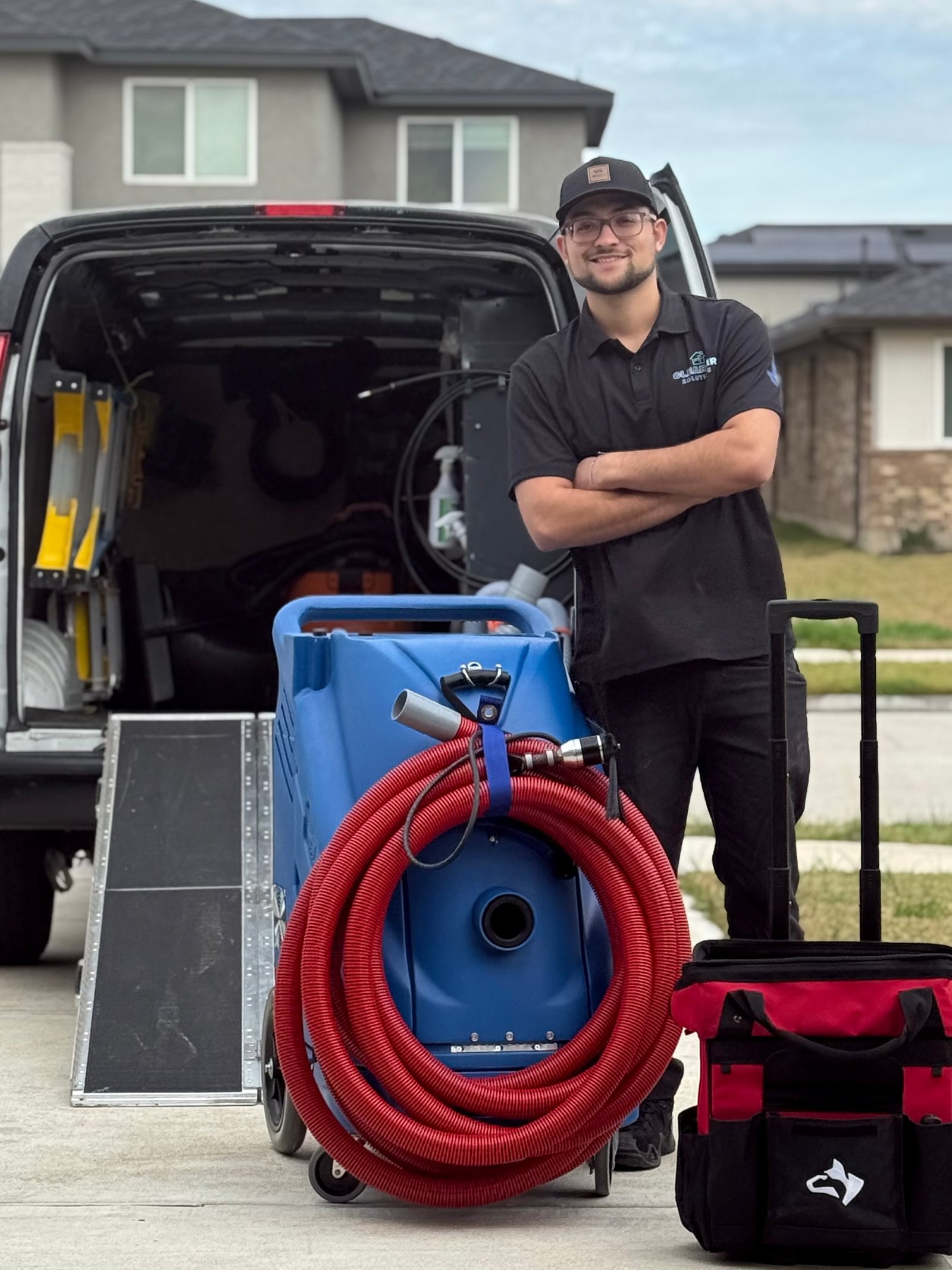 ClearAir Solutions technician cleaning air ducts in Pasadena