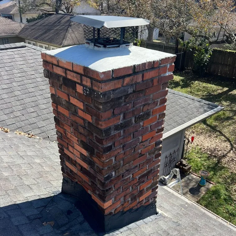Repaired brick chimney crown with a new cap
