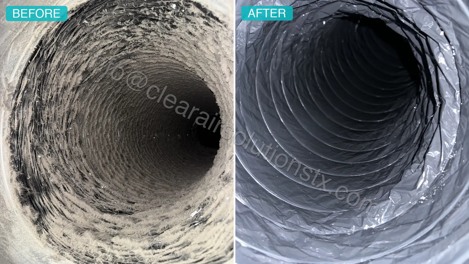 Before and after Air Duct Cleaning in Cypress, TX by ClearAir Solutions, July 2026