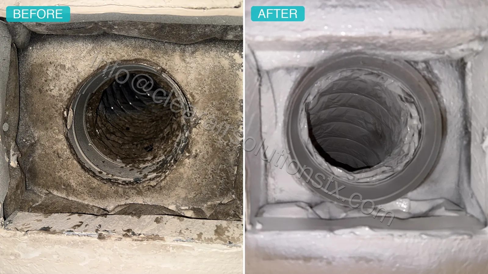 Before and after Air Duct Cleaning in Fulshear, TX by ClearAir Solutions, July 2026