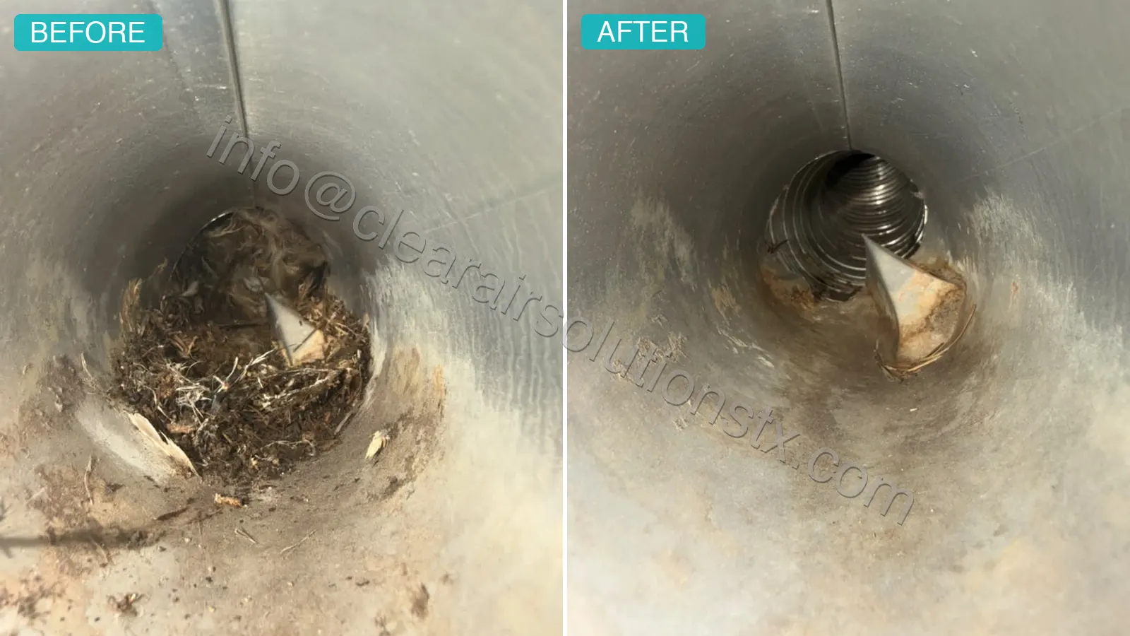 Before and after Bird Nest Removal in Spring, TX by ClearAir Solutions, August 2026