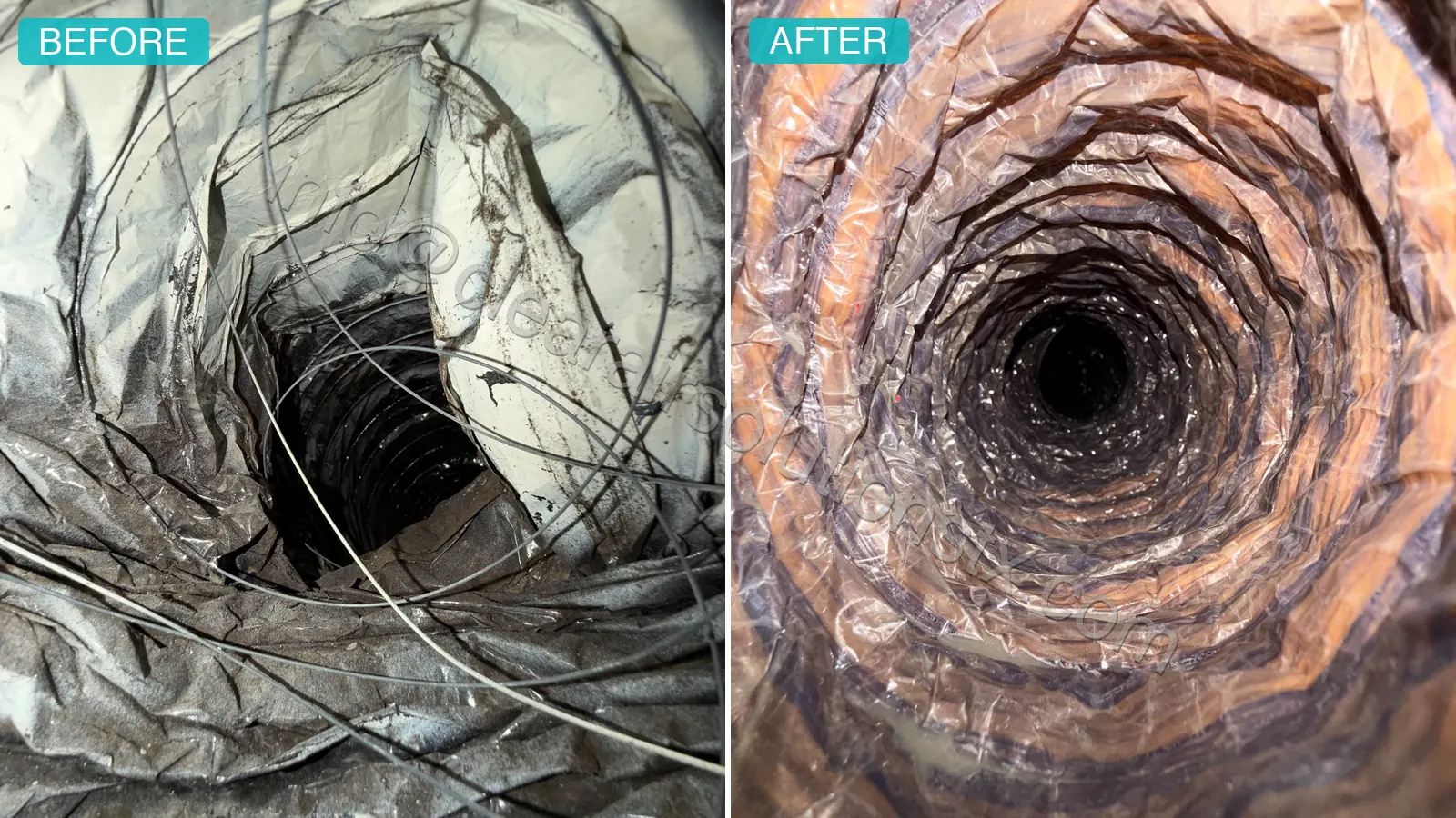 Before and after Duct Replacement — Damaged by Previous Uncertified Cleaner in Cypress, TX by ClearAir Solutions, August 2026