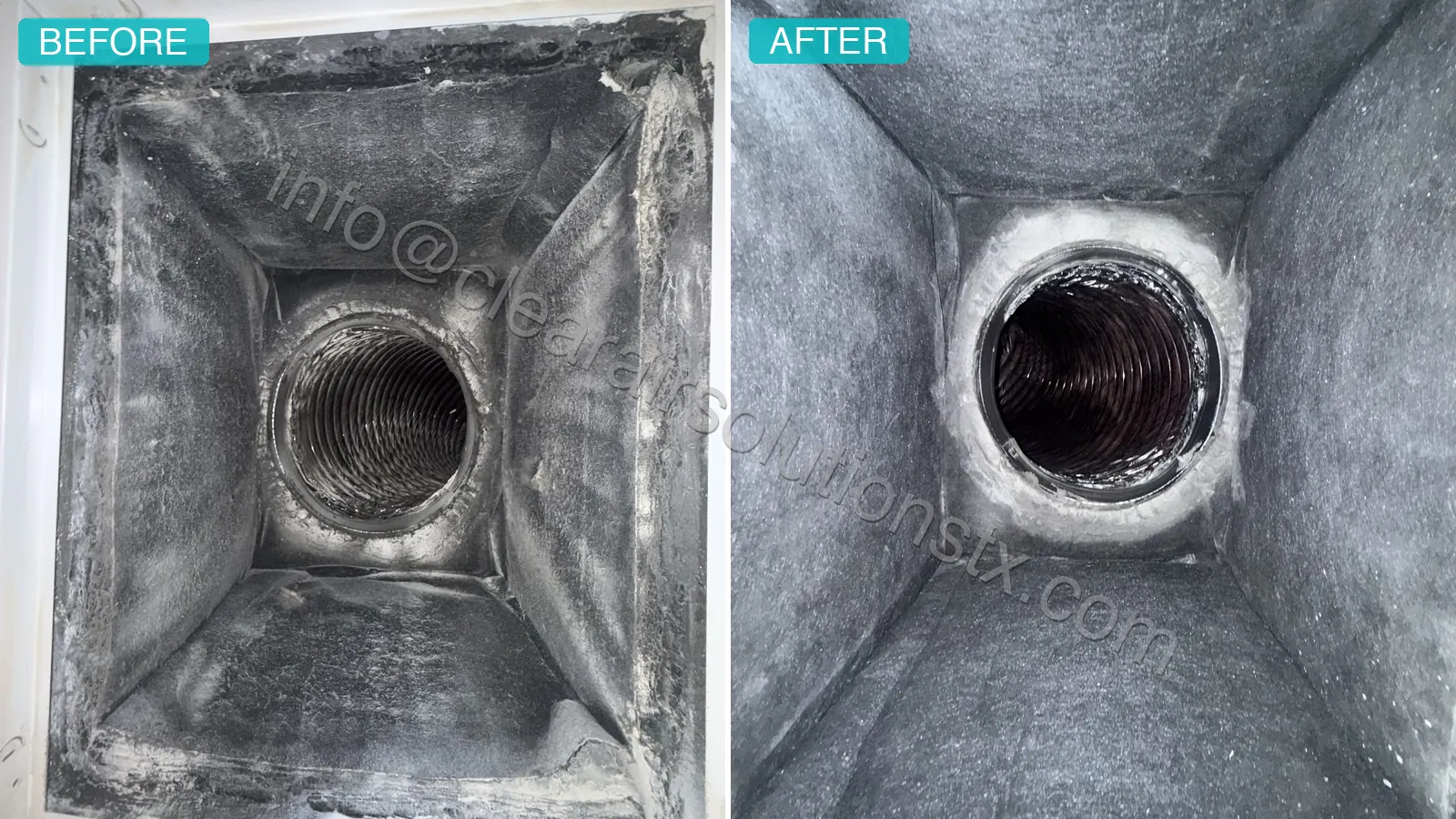 Before and after Air Duct Cleaning in Katy, TX by ClearAir Solutions, August 2026