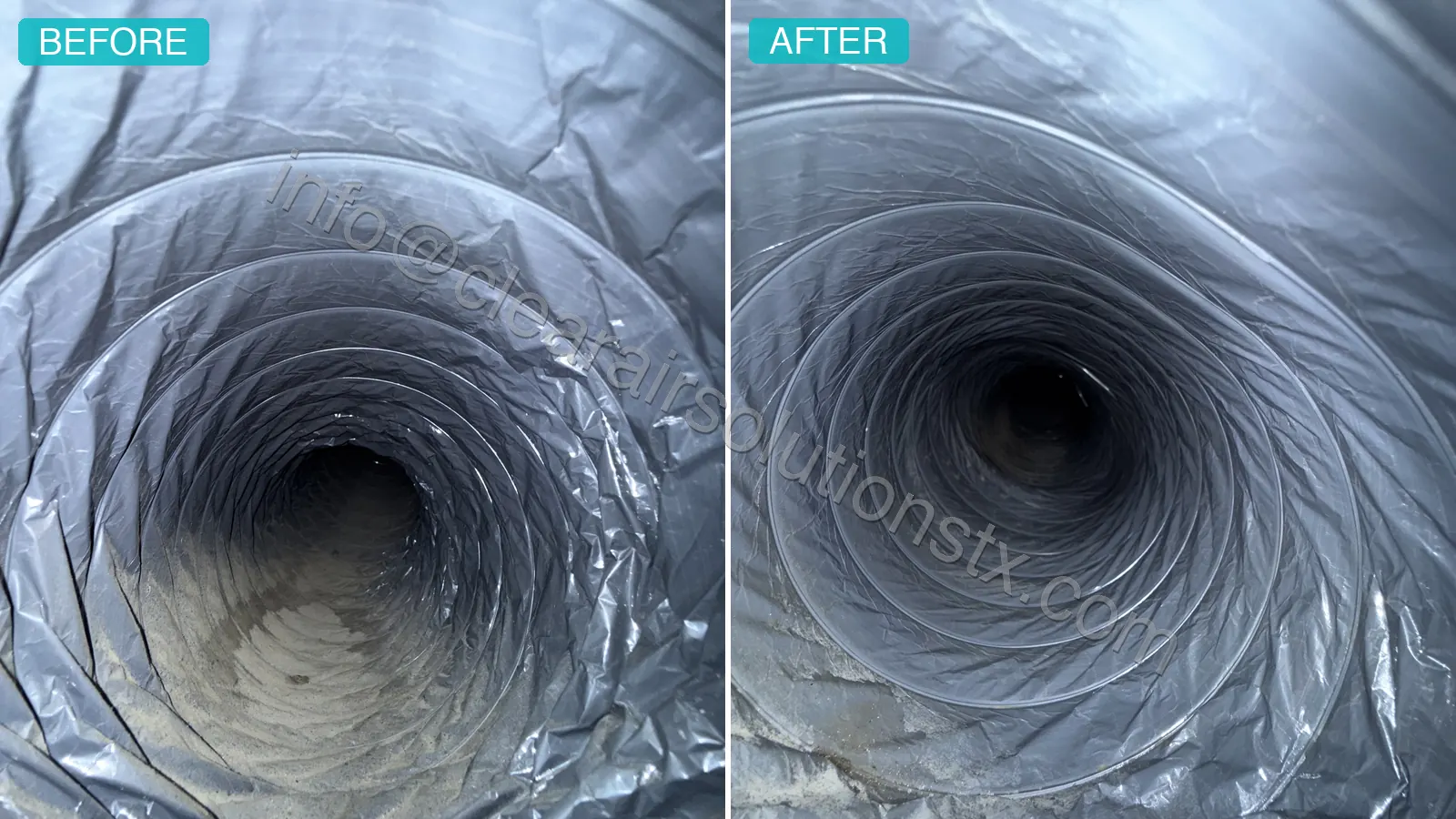 Before and after Air Duct Cleaning in Friendswood, TX by ClearAir Solutions, August 2026