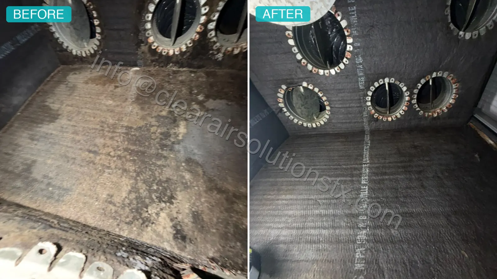 Before and after Plenum Box Cleaning in Spring, TX by ClearAir Solutions, August 2026