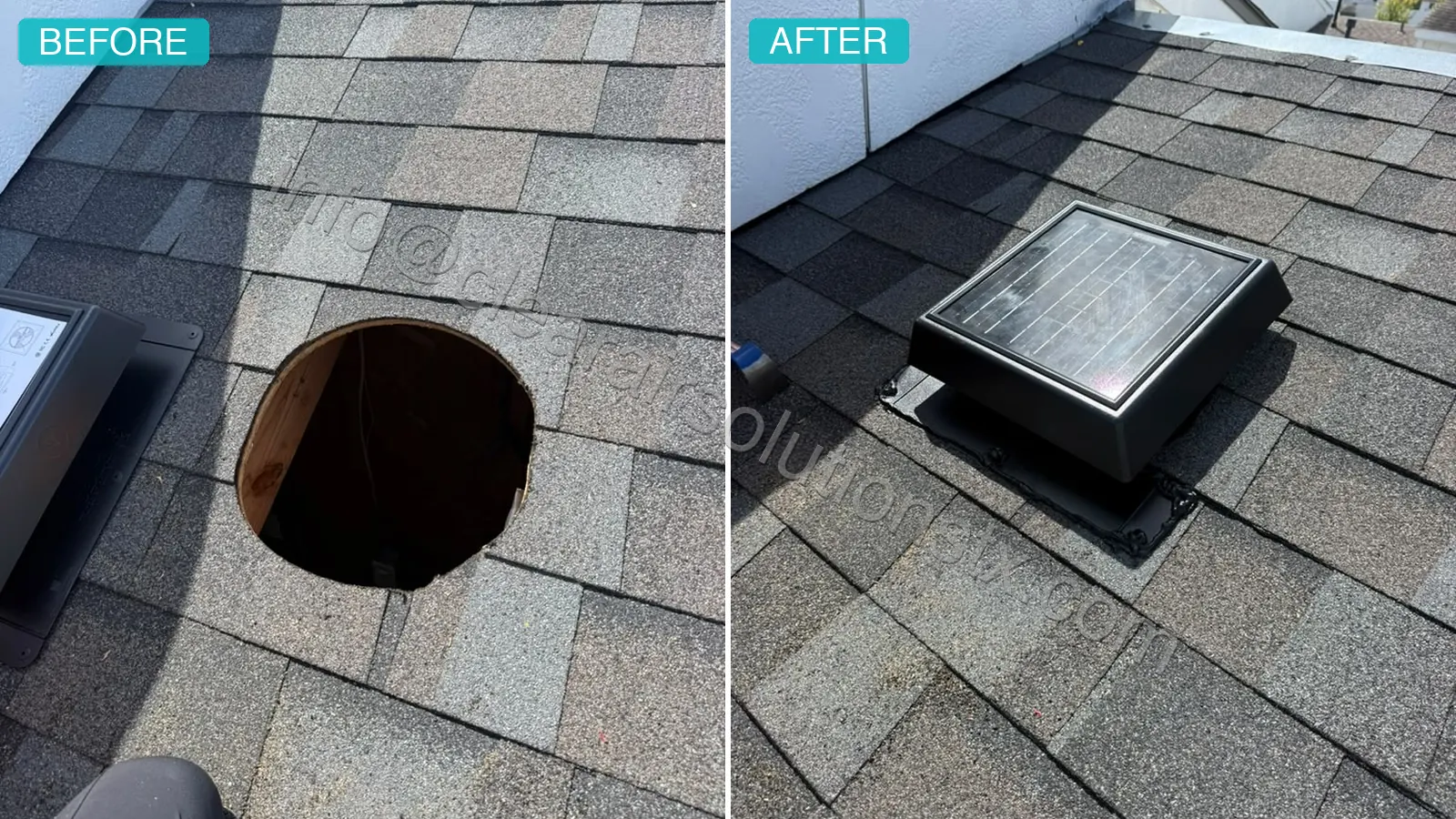 Before and after Solar Attic Fan Installation in Katy, TX by ClearAir Solutions, August 2026
