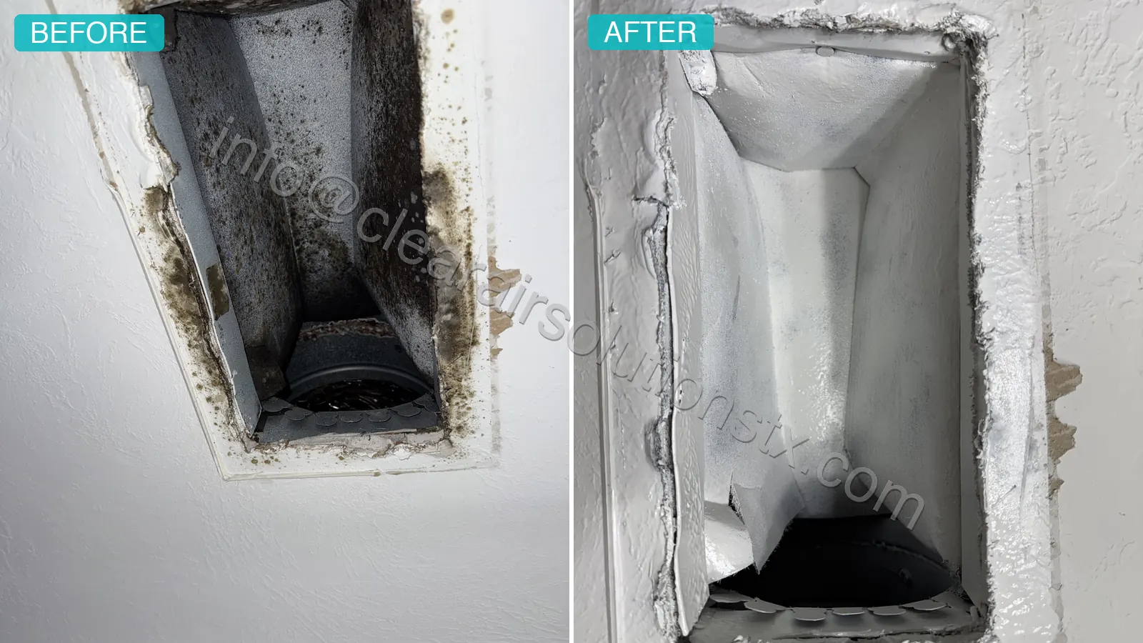 Before and after Register Supply Box Cleaning & Antimicrobial Spray in Sugar Land, TX by ClearAir Solutions, September 2026